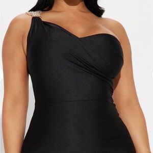 Fashion Nova Black One-Shoulder Dress with Embellishment